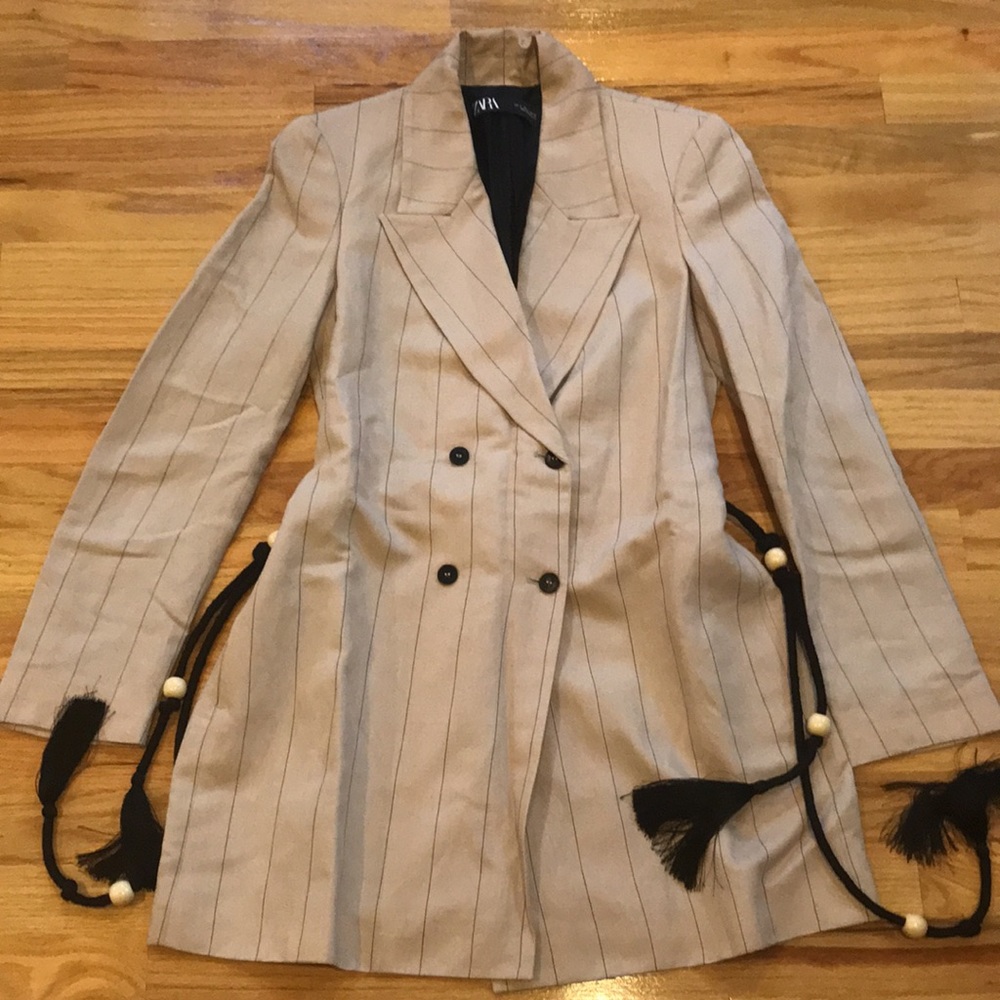 Zara striped belted blazer